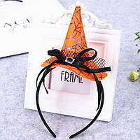 Ободок для Хэллоуина, оранжевый - длина шляпы 11см, текстиль, пластик