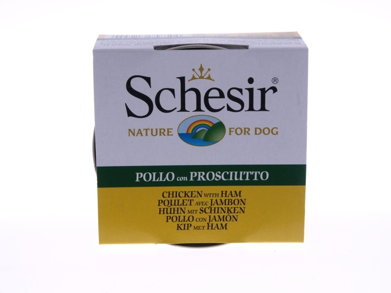 Вологий корм Schesir для собак, куряче філе з шинкою в желе 150 г