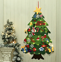 Елка рождественская из фетра на стену с набором игрушек в количестве 32 шт + Гирлянда на 5м Мультик