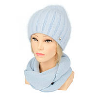 Комплект шапка и шарф из ангоры Lina в расцветках Голубой