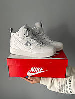 Зимние кроссовки Nike Utiliti High Winter white. Форсы высокие кожаные, белые