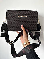 Женская сумка Michael Kors (чёрная с коричневым) модная стильная маленькая сумочка Gi11302
