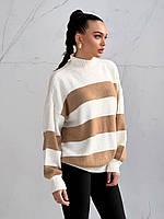 Вязаный свитер в полоску свободного фасона удлиненный (р. OS) 55043288