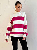 Вязаный свитер в полоску свободного фасона удлиненный (р. OS) 55043288 Розовый