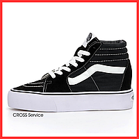 Кроссовки женские и мужские Vans Old Skool High Black White Platform / кеды Ванс олд скул черные высокие