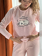 Пижама Флис Махра Женская Розовая Мягкая Зимняя, Костюм домашний Флисовый Махровый Теплый качественный зима
