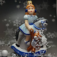 Стеклянная елочная игрушка девочка на лошадке polskie zabawki