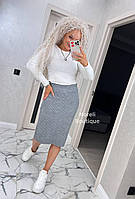 Женская стильная вязаная юбка «Нилла» по колено (Onesize 42-50), Серая