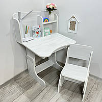 Дитяча парта зі стільчиком регульована 5-13 років, ШхГхВ 70х45х67-75 см, біле дерево