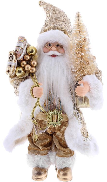 Новорічна фігура "Санта Клаус з Подарунками та Ялинкою" 30см greenpharm , золотий з паєтками., фото 1