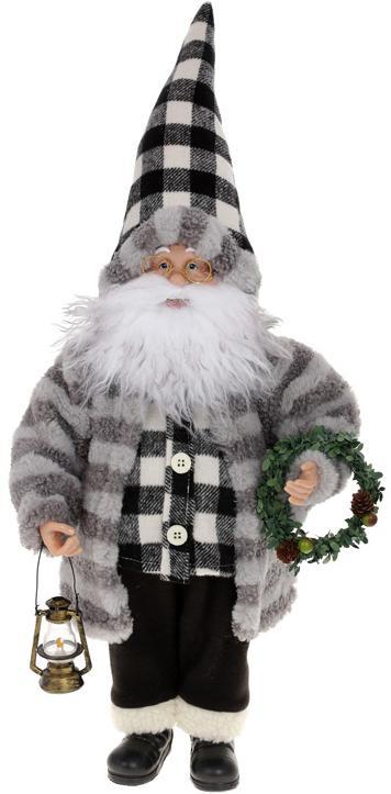 Новорічна фігура "Санта Клаус з Ліхтарем та Вінком" 45см greenpharm , в сірому, фото 1