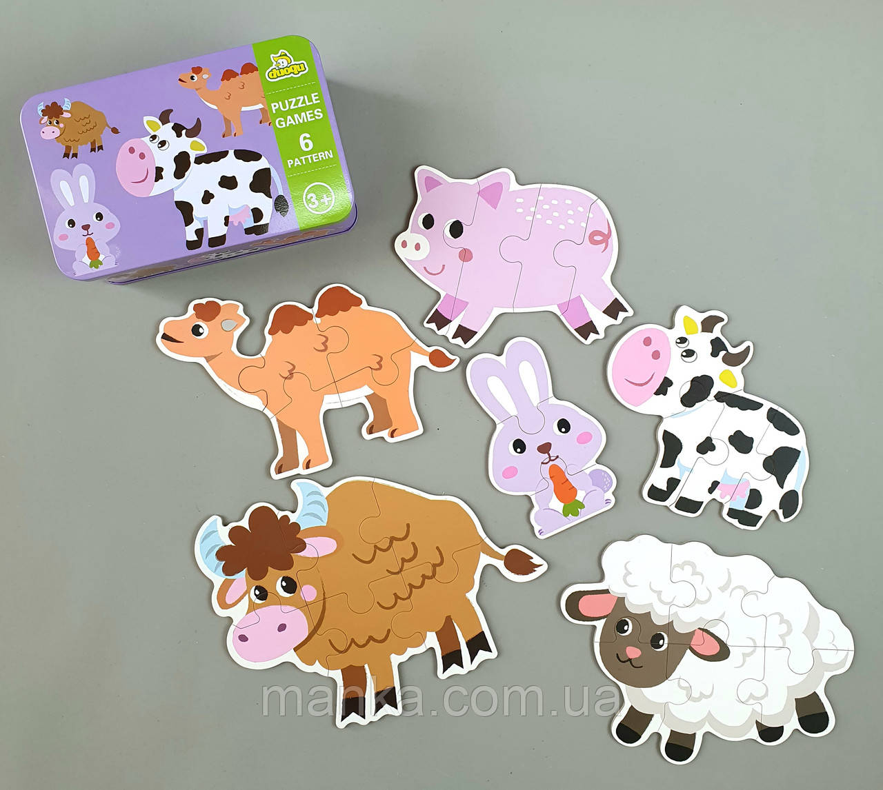 Набір пазлів С 60375   "Тварини", 6 картинок, в коробці, фото 1