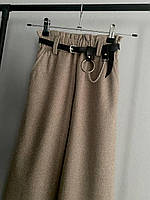 Детские теплые брюки Палаццо кашемировые Темный беж Елка широкие для девочки подростка 134