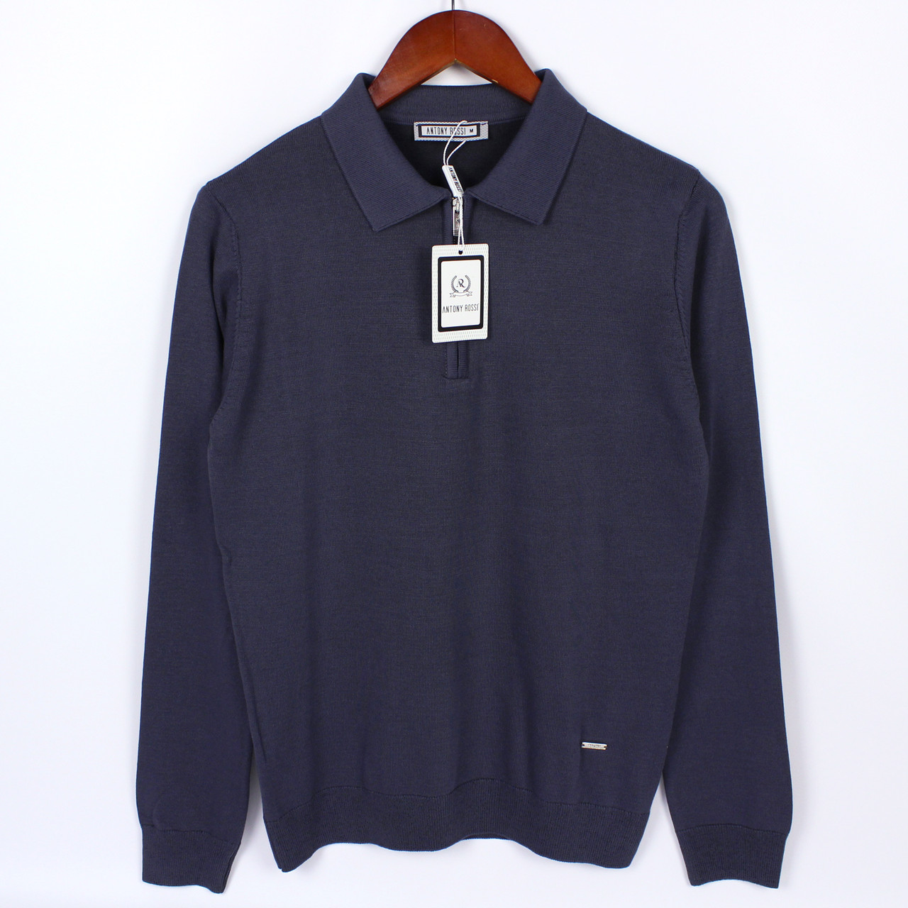 Чоловіча кофта з коміром, гумка внизу, м'який матеріал, колір темно-сірий із синім відтінком, фото 1