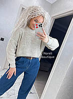 Женский теплый укороченный свитер "Алия" с длинными и широкими рукавами на резинке (Оnesize), Бежевый