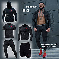 Чоловічий компресійний костюм Оптом Reebok 5в1: Рашгард, шорти, легінси, футболка, худі. Комплект компресійний.