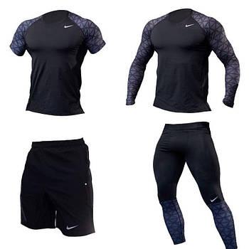 Компресійний костюм оптом Nike 4в1: Рашгард, шорти, легінси, футболка, комплект комплект компресійний