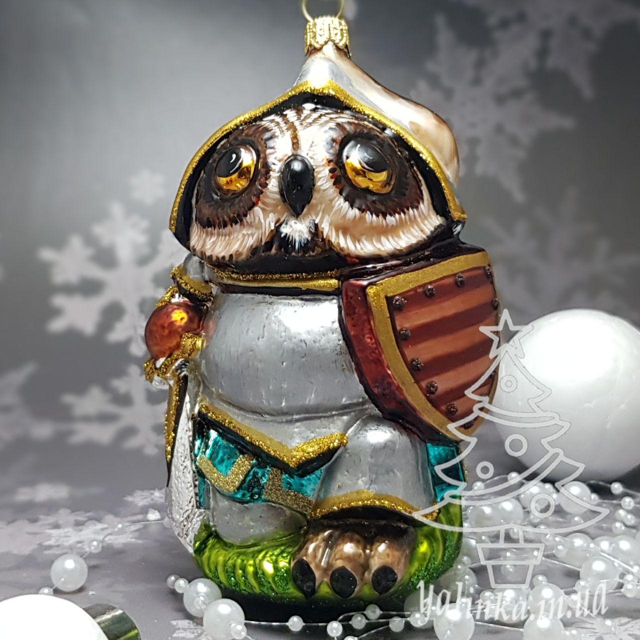 Скляна ялинкова іграшка сова рыцарь бирюза  Polskie zabawki