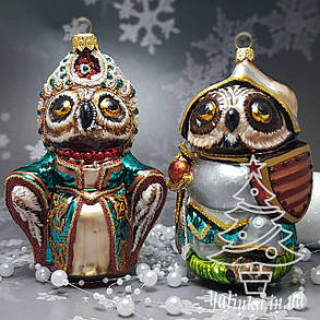 Скляна ялинкова іграшка сова рыцарь бирюза Polskie zabawki, фото 3