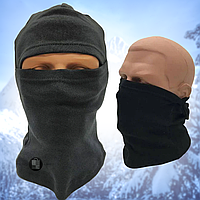 Теплая зимняя балаклава флисовая, Черная / Ветрозащитная флисовая маска / Термо подшлемник