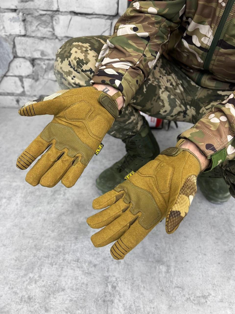 Тактические перчатки M-Pact Mechanix Wear Мультикам Койот, Демисезонные военные перчатки - фото 8 - id-p1996844304