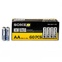 Батарейки Sonex пальчиковые 829425 ) солевые, пальчиковые, AA 1,5V R6, 60шт в коробке 17*7*6см.