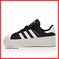 Кроссовки женские Adidas Superstar Platform Bonega Black / кеды Адидас суперстар платфортм черные