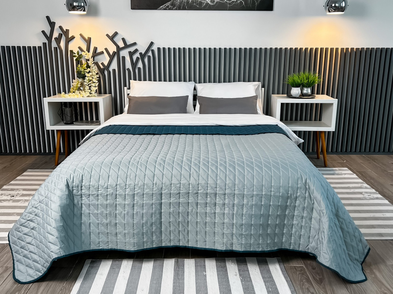 Покривало ArCloud — Romb Grey/Indian Teal стьобане двостороннє 140*215 полуторне