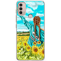 Чохол Силіконовий з Картинкою на Motorola E40 (Патріотичний, Дівчинка Українка)