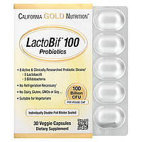 Пробиотики 100 млрд California Gold Nutrition LactoBif Probiotic для здоровья кишечника 30 растительных капсул