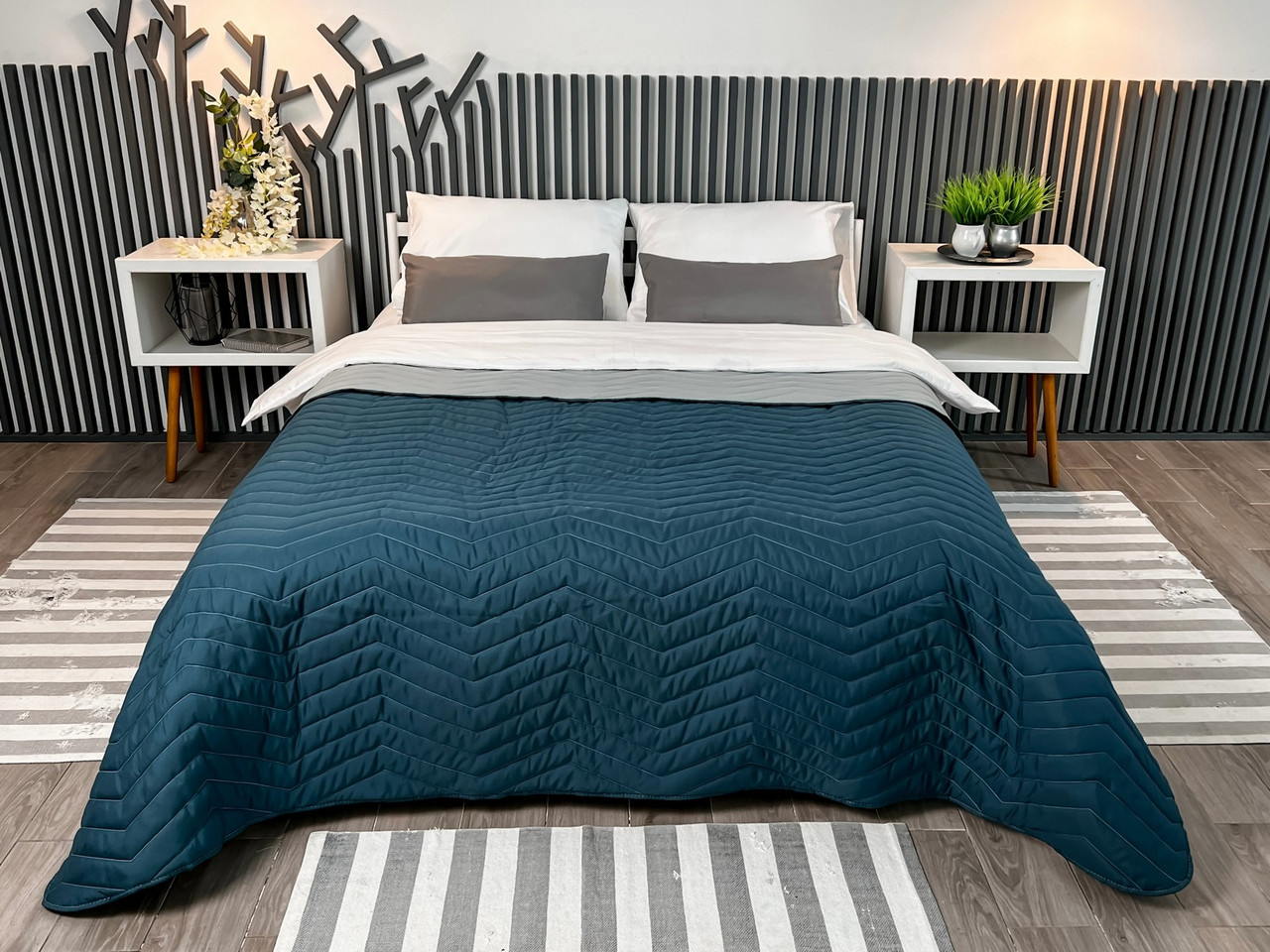 Покривало ArCloud — ZigZag Grey/Indian Teal стьобане двостороннє 200*220 євро
