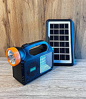 Фонарь-прожектор с солнечной панелью GD-102, с PowerBank 5000мАч + Bluetooth + FM-радио + MP3-плеер + 3 лампы