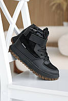 Подростковые ботинки зимние стильные из натуральной кожи черного цвета на шнурках
