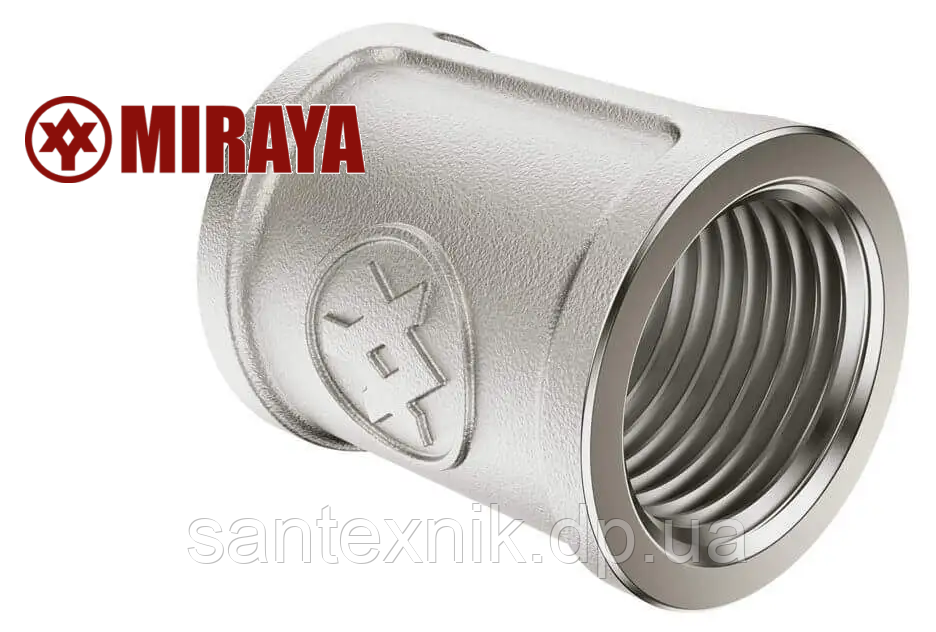 Латунна Муфта нікель 1/2" ВВ Miraya (Японія), фото 1