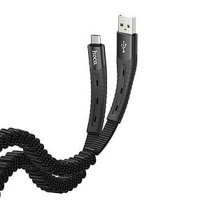 Кабель USB Micro USB HOCO U78 Cotton treasure elastic 2.4A 1.2m (плоский,тканинний) Black, фото 1