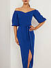 Витончене приталене вечірнє плаття з рукавами-фонариками, синє, фото 5