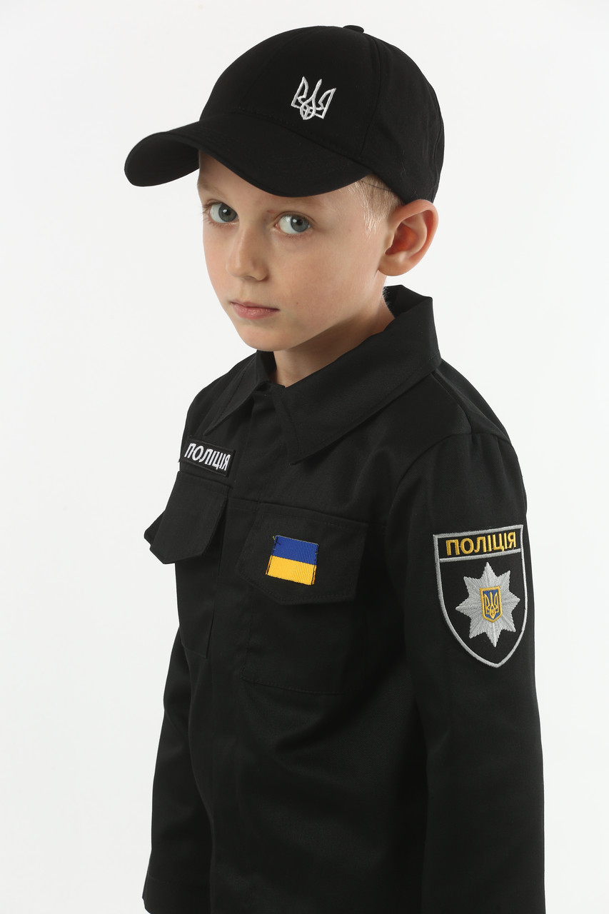 Костюм дитячий "Поліція" піджак і штани універсальний чорний, бейсболка з гербом