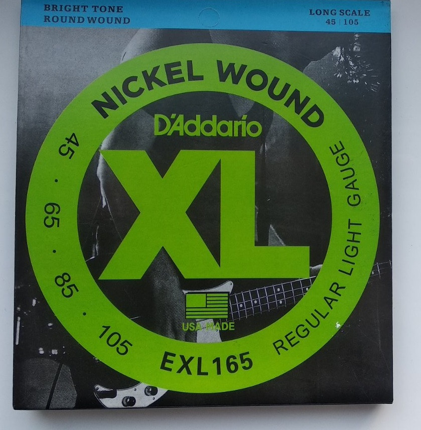 Струни Для 4-х струнної Бас-Гітари D'Addario Nickel Wound EXL165 Regular Light 4-String Bass 45/105