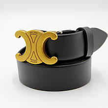 Ремінь брендовий Celine, Жіночий шкіряний пояс чорний із золотою пряжкою 3см