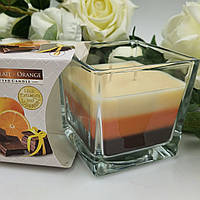 Трехцветная аромасвечка Апельсин-Шоколад BISPOL в стакане 170 г 32 ч горения, свеча ароматизированная польская