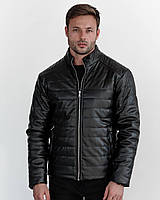 Кожаная куртка мужская демисезонная черная осенняя весенняя кожанка утепленная стеганая без капюшона