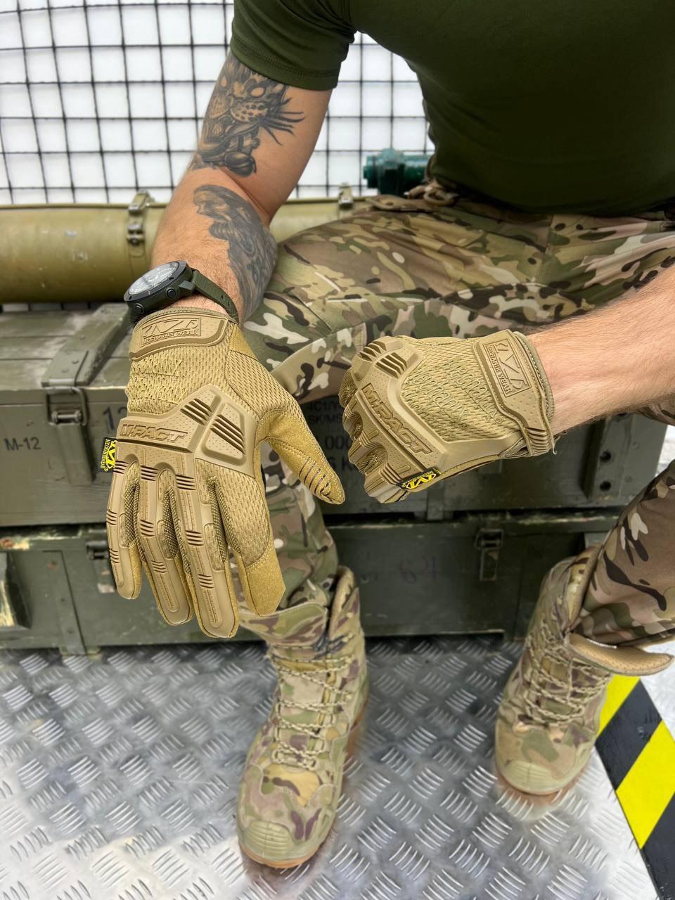 Тактические перчатки M-Pact Mechanix Койот, штурмовые осение перчатки для ЗСУ усиленные сенсорные - фото 2 - id-p1996945639