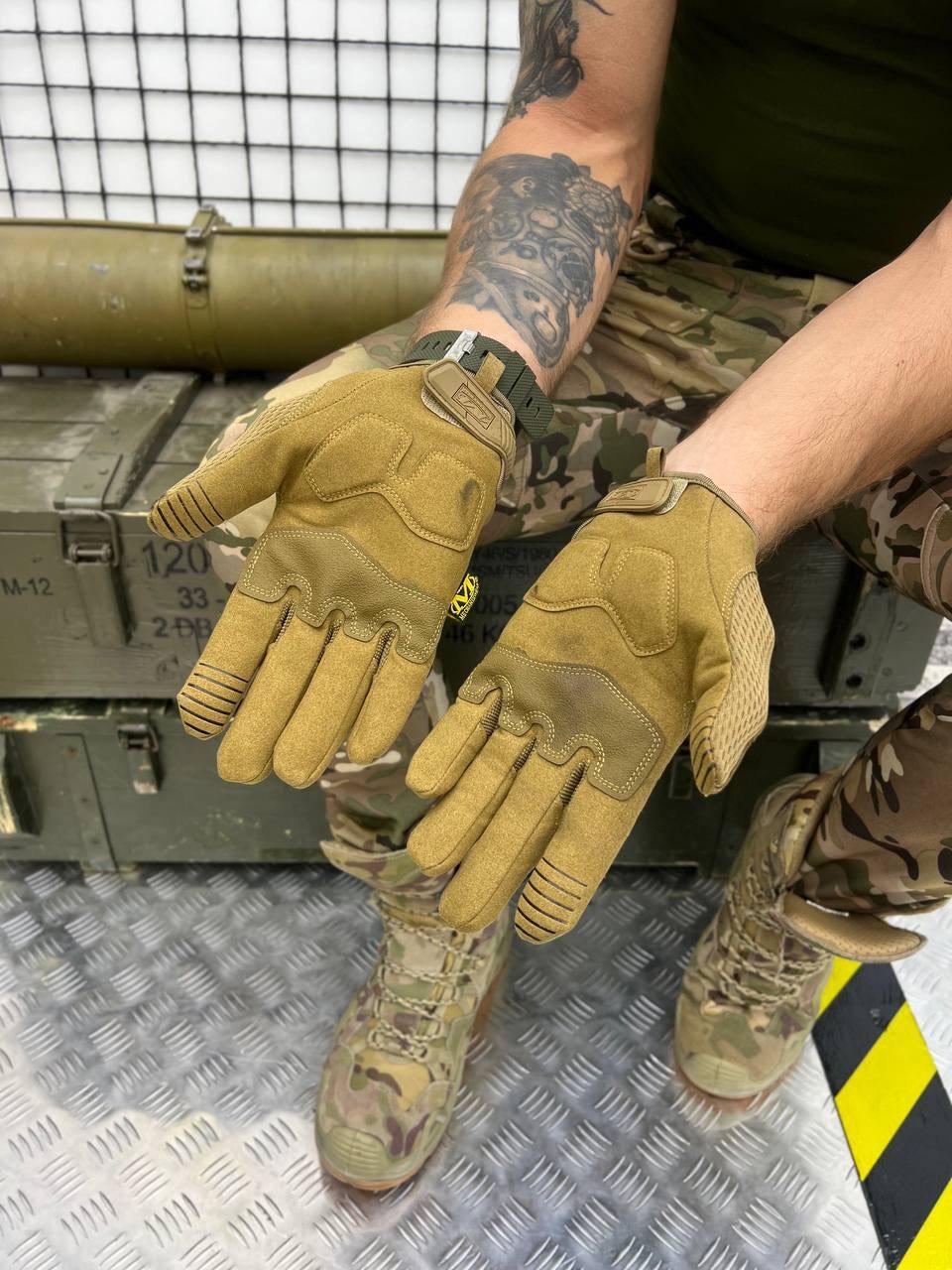 Тактические перчатки M-Pact Mechanix Койот, штурмовые осение перчатки для ЗСУ усиленные сенсорные - фото 4 - id-p1996945639