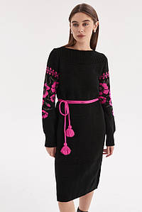 В'язана сукня «Любава» (чорний, рожевий, графіт)