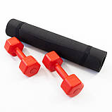 Набор для фитнеса 2в1 коврик для фитнеса и спорта (каремат) + гантели 2шт по 2 кг OSPORT Set 4 (n-0035) Червоний, фото 2