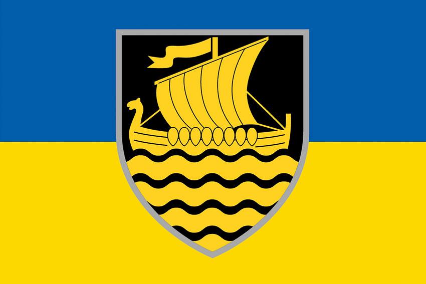 Прапор 36 ОБрМП імені Михайла Білинського ЗСУ (лого 3) синьо-жовтий