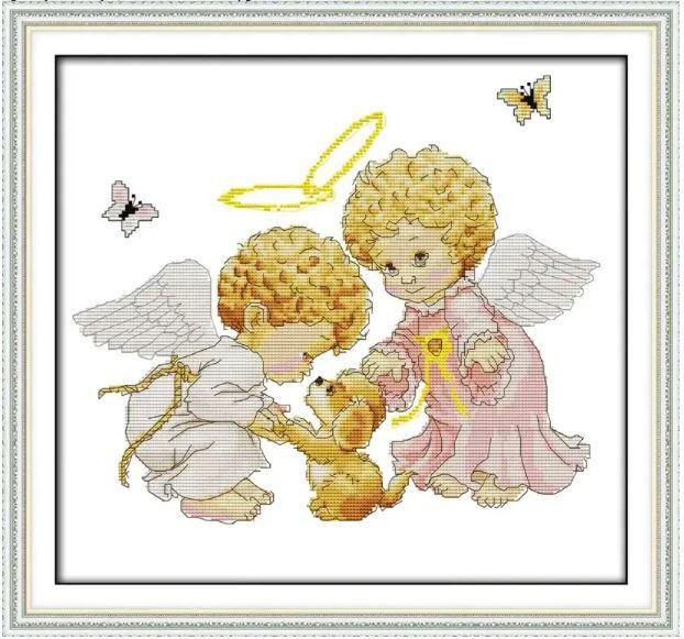 Набір для вишивання за нанесеною на канву схемою "Angels ". AIDA 14CT printed, 39*36 см