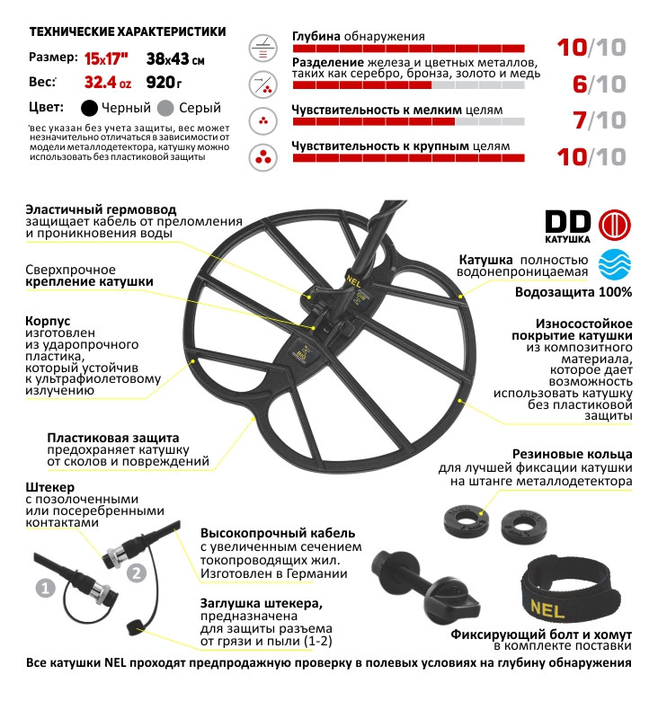 Катушка Nel Big 15x17 DD 7,5 кГц для Minelab X-Terra - фото 2 - id-p1996962313