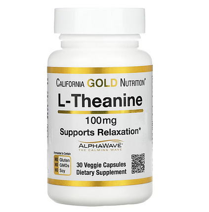 L-теанін California Gold Nutrition L-Theanine 100 mg 30 veg caps, фото 1