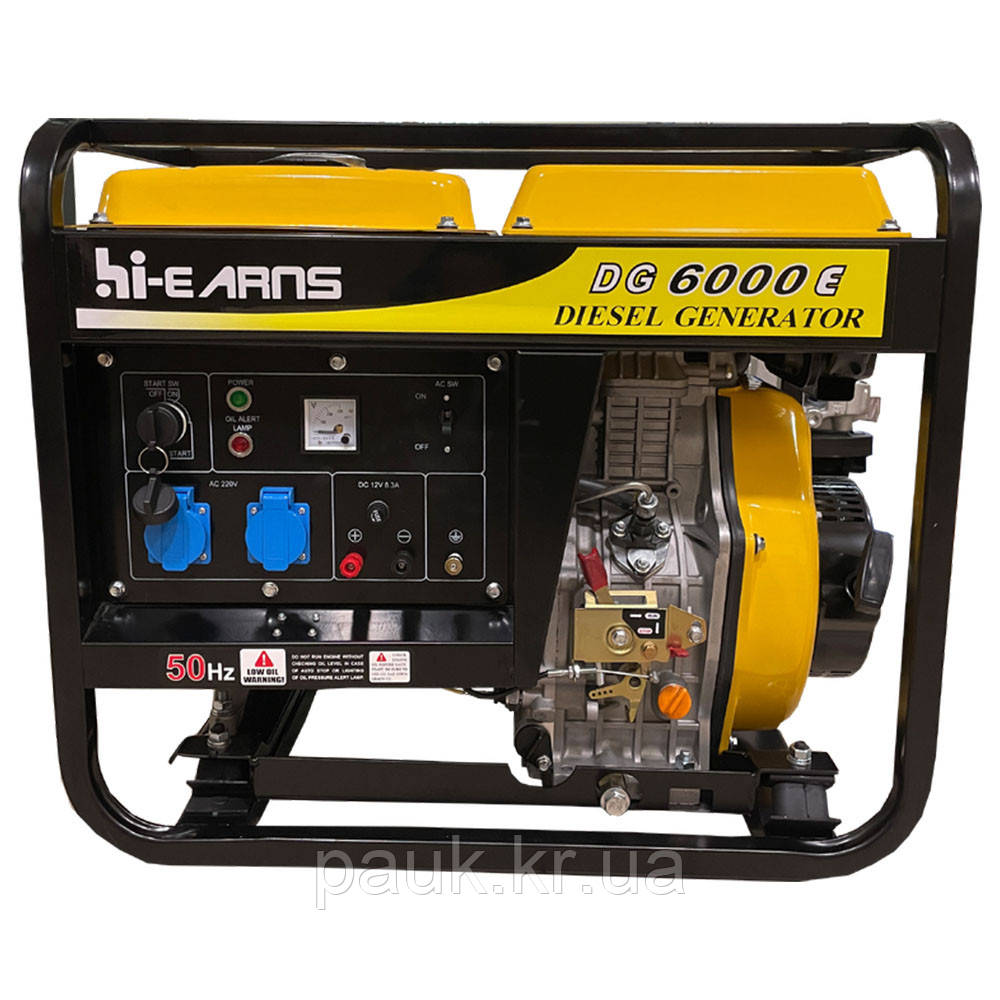 Дизельний генератор DG6000Е, 5 кВт, бак 12,5 л, генератор на дизельному паливі, одноциліндровий двигун, фото 1
